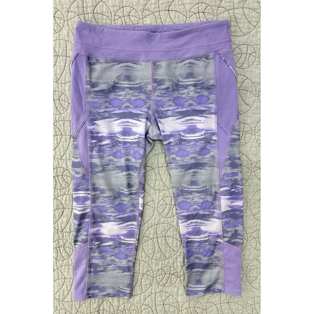 Athleta Womens Purple Gray Camo Pattern Activewear‎ Cropped Leggings Size Large